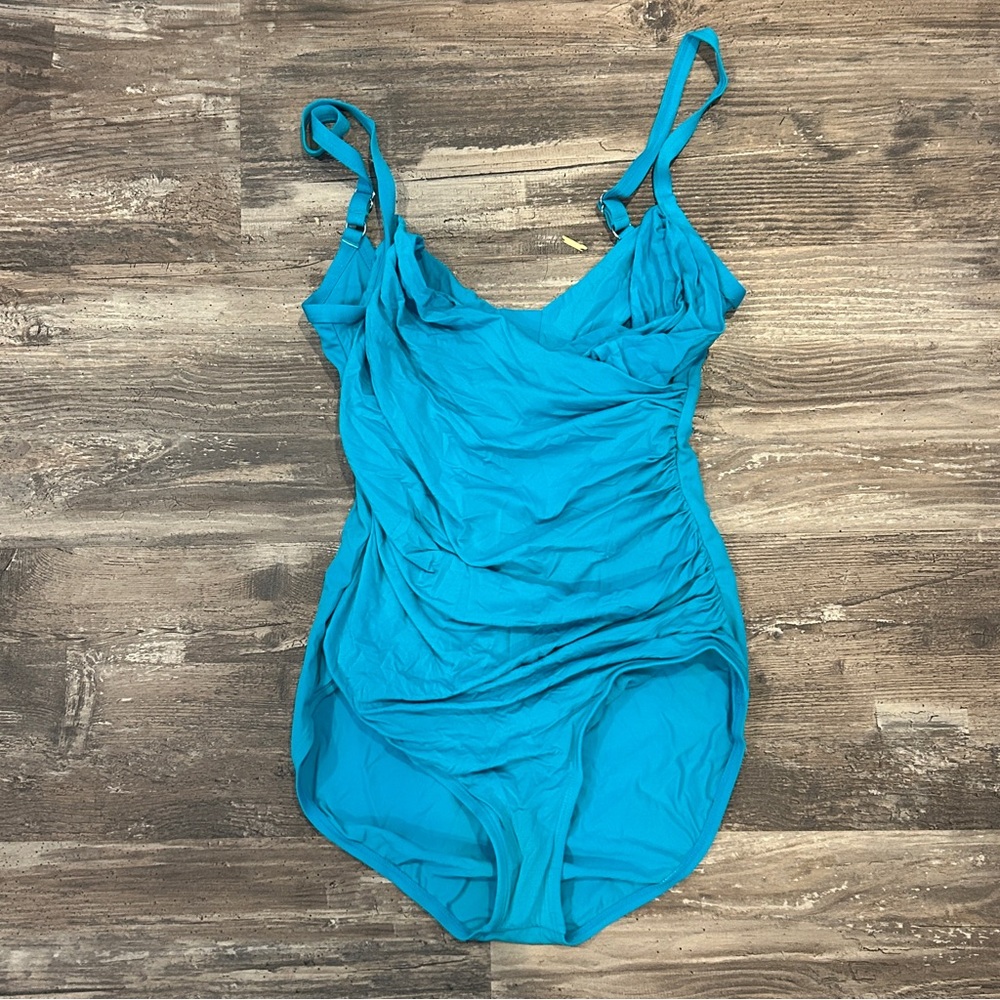 Jantzen classic one piece teal bathing swimsuit sz 14